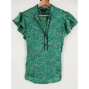 George Y2K Green Satin Babydoll Blouse Size M Flutter‎ Sleeve Ties Back